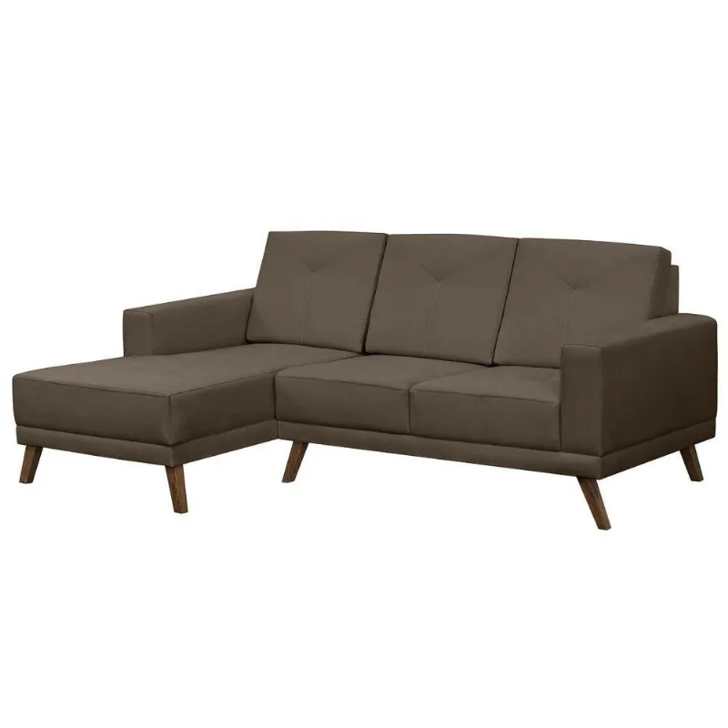 Sofá 3 Lugares com Chaise Direito Capricho Suede D05 Marrom