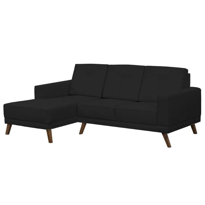 Sofá 3 Lugares com Chaise Direito Capricho Suede D05 Preto