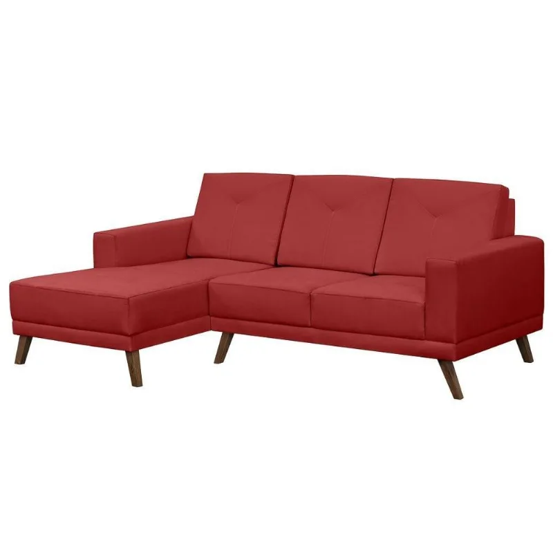 Sofá 3 Lugares Com Chaise Direito Suede D05 Vermelho