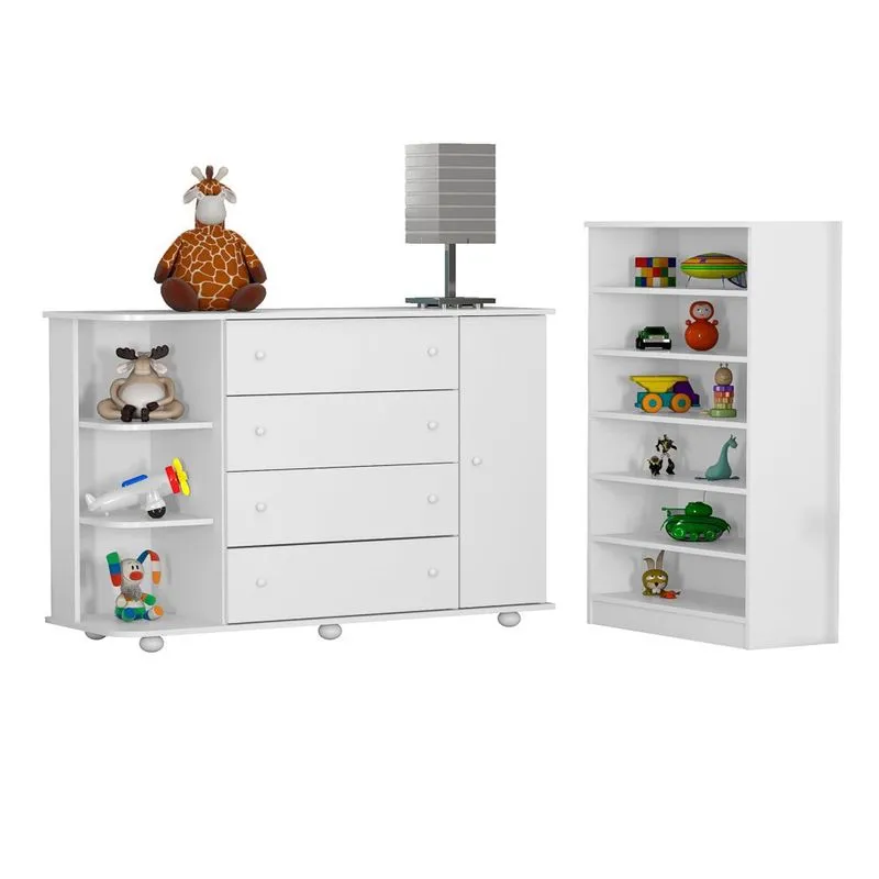 Cômoda com Cantoneira Laura e Armário Multiuso Bell P04 Branco - Mpozenato