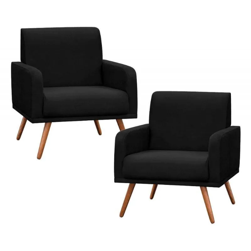Kit 2 Poltronas Decorativas Pés Palito Carla Suede D05 Preto