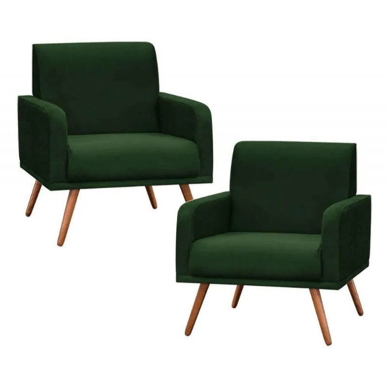 Kit 2 Poltronas Pés Palito Carla Suede D05 Verde Musgo