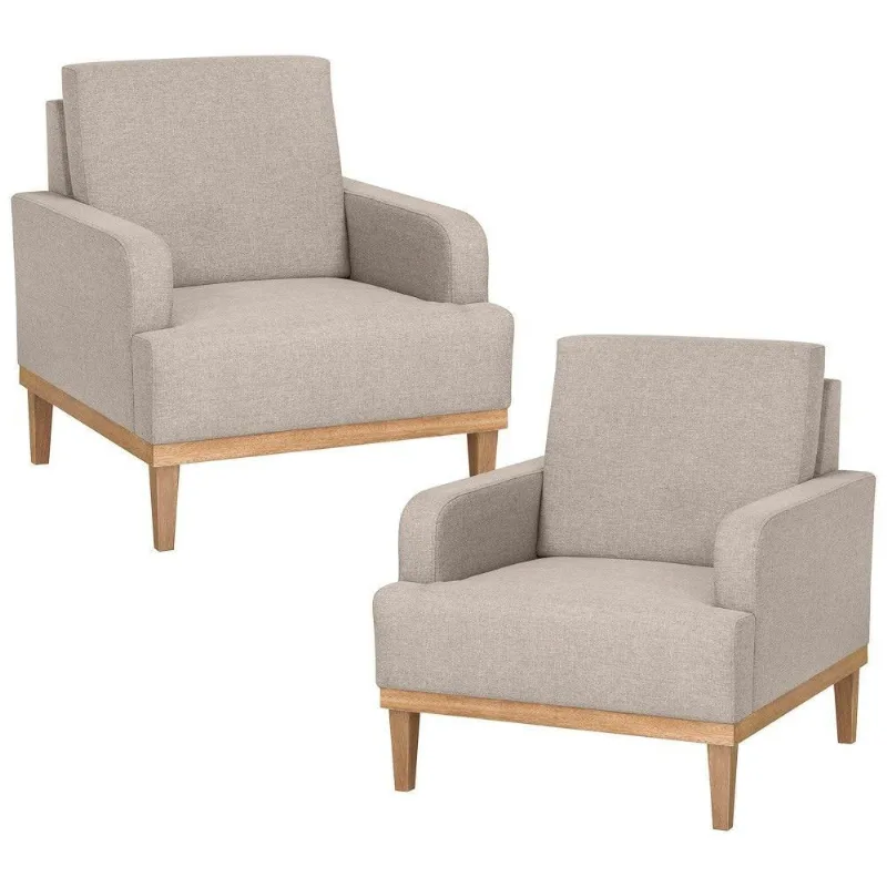 Kit 2 Poltronas Decorativas Pés Retrô Lady Linho D05 Bege