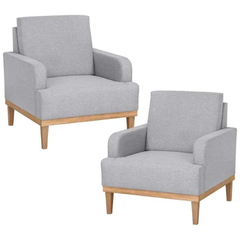 Kit 2 Poltronas Decorativas Pés Retrô Lady Linho D05 Cinza