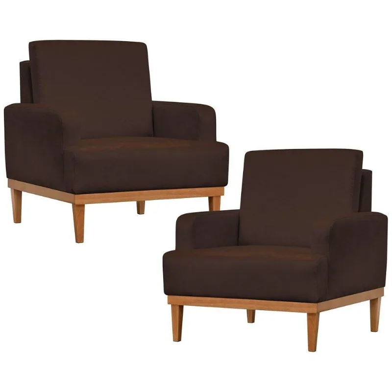 Kit 2 Poltronas Decorativas Pés Retrô Lady Suede D05 Marrom