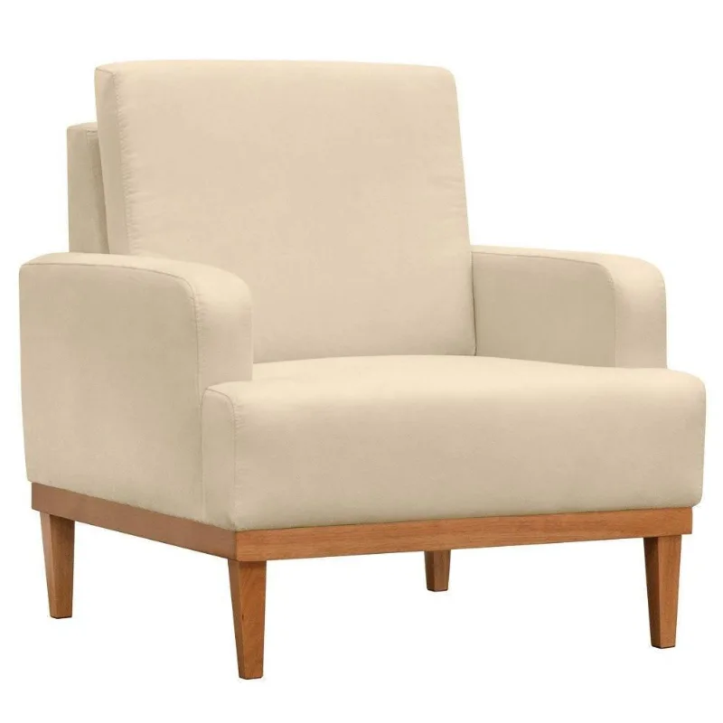 Poltrona Decorativa Pés Retrô Lady Suede D05 Marfim