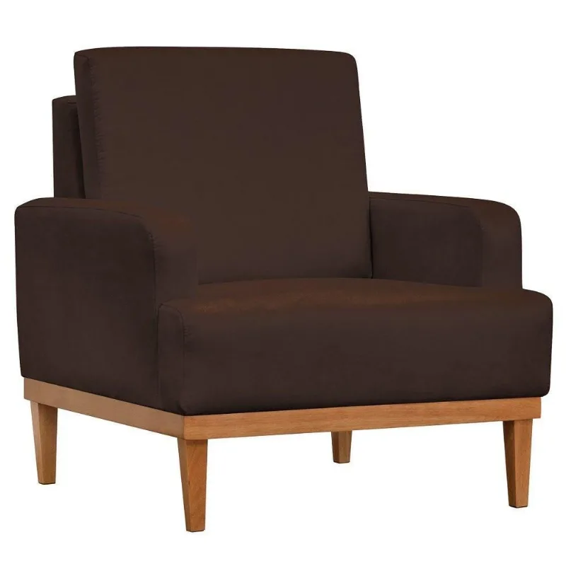 Poltrona Decorativa Pés Retrô Lady Suede D05 Marrom