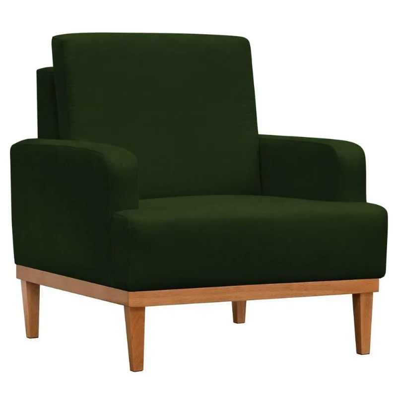 Poltrona Decorativa Pés Retrô Lady Suede D05 Verde Musgo