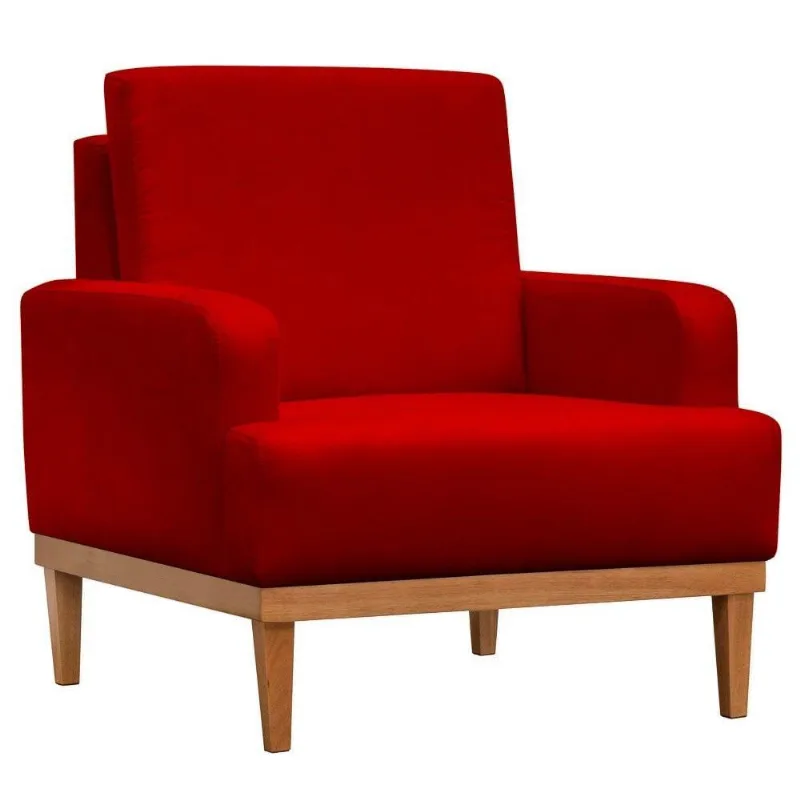 Poltrona Decorativa Pés Retrô Lady Suede D05 Vermelho