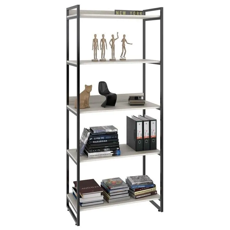 Estante Livreiro Prisma Estilo Industrial 80cm 5 Prateleiras C08 Snow - Mpozenato