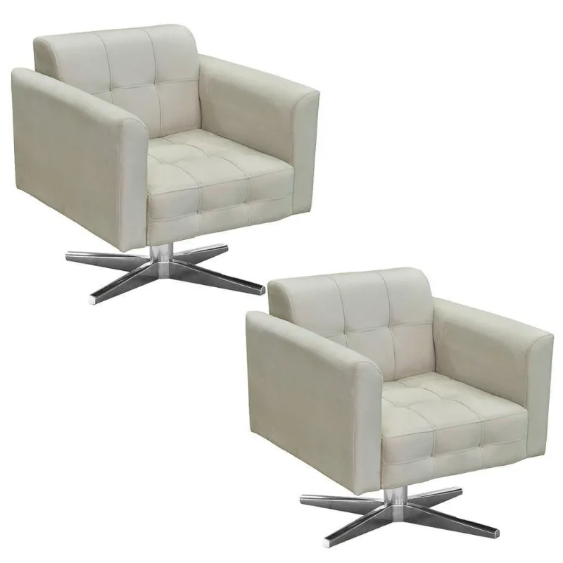 Kit 2 Poltronas Base Cromada Giratória Ana Suede Bege Ibiza