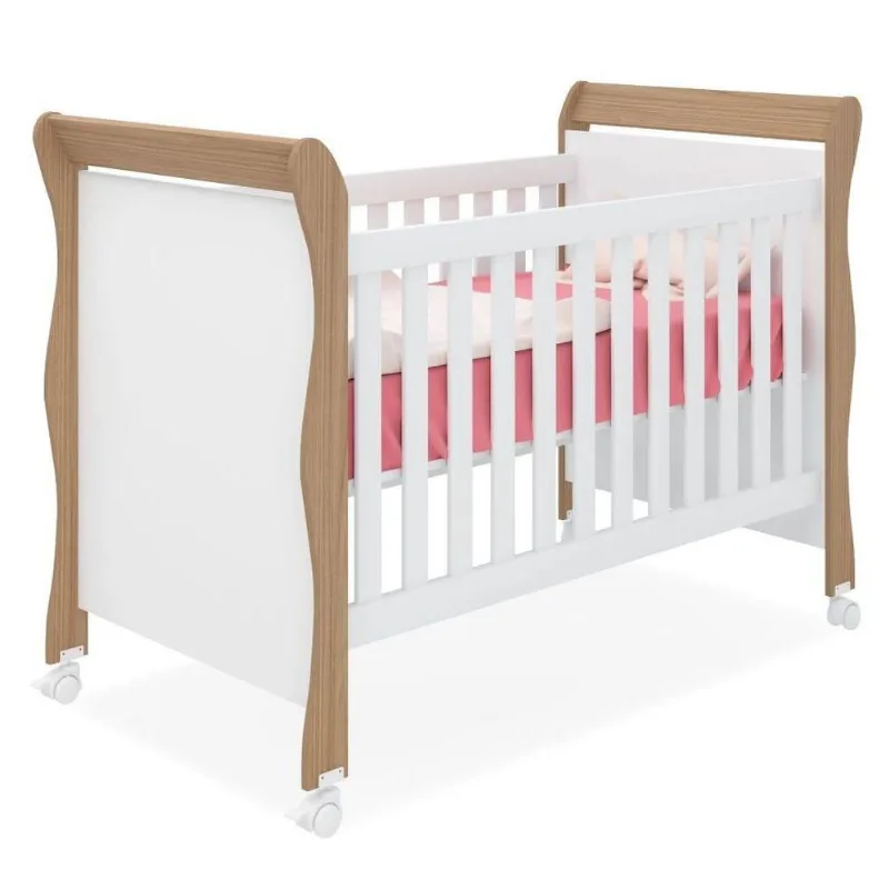Berço Mini Cama Com Rodízios Certificado Pelo Inmetro Colonial Baby Amore Carvalho/Branco - Qmovi