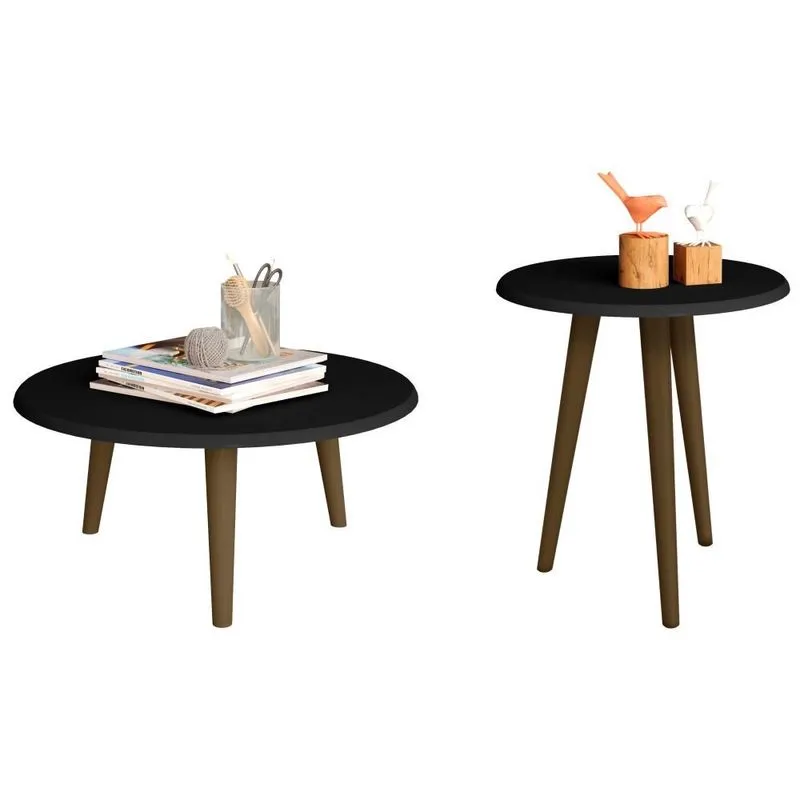 Conjunto Para Sala de Estar com Mesa de Centro e Mesa Lateral Brilhante Preto - Bechara