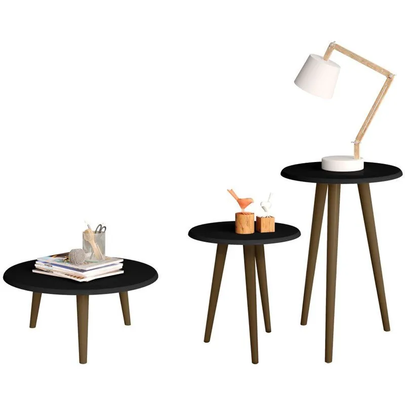 Conjunto Mesa de Centro e Mesas Laterais Brilhante Preto - Bechara