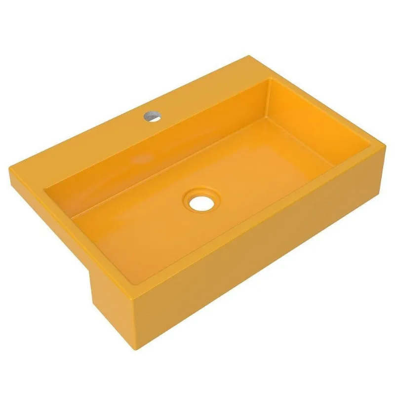 Cuba Pia Semi Encaixe para Banheiro Retangular 54cm Amarelo