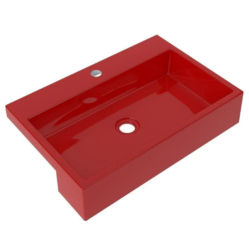 Cuba Pia Semi Encaixe para Banheiro Retangular 54cm Vermelho