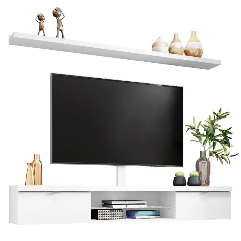 Rack 180cm com Prateleira e Suporte para Tv Até 60" Branco