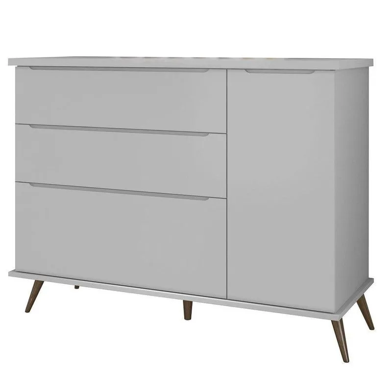 Cômoda Infantil 1 Porta 3 Gavetas 100% Mdf Pés Retrô Cinza