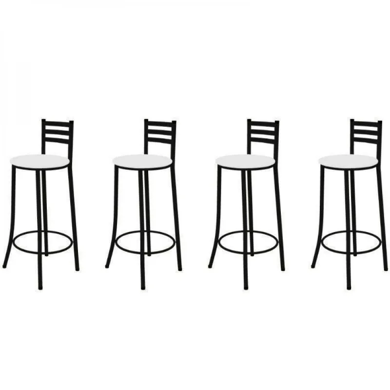 Kit 4 Banquetas Altas com Encosto 86Cm Marcheli Preto/Branco