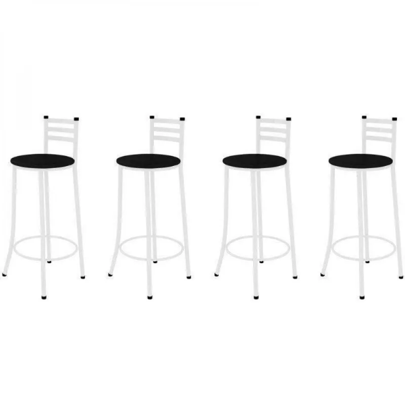 Kit 4 Banquetas Altas com Encosto 86Cm Marcheli Branco/Preto