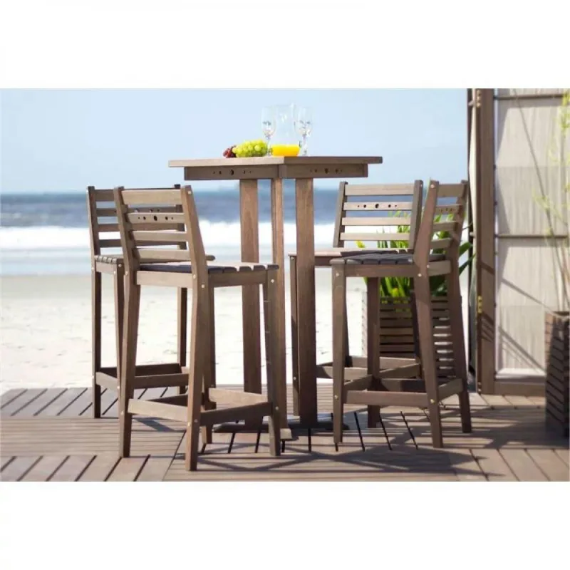 Conjunto Mesa de Bar Madeira com 4 Banquetas Altas Nogueira