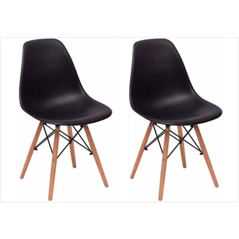 Kit 02 Cadeiras Eiffel Charles Eames F01 Preta Base De Madeira Dsw - Mpozenato