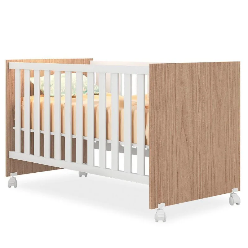 Berço Vira Mini Cama Doce Sonho Com Rodizios Carvalho branco