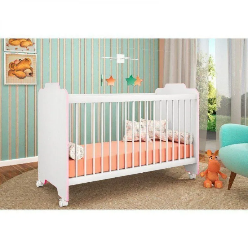 Berço Ternura com Colchão D18 130x60x10 Inmetro Branco Rosa