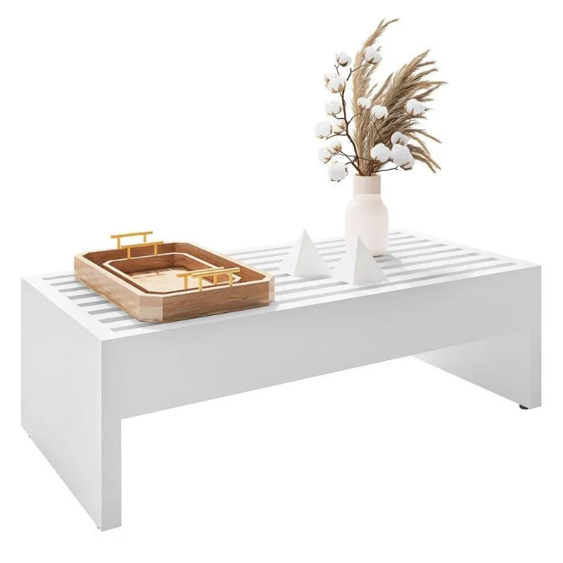 Mesa de Centro Ripada 75cm Slat H01 Branco Mpozenato