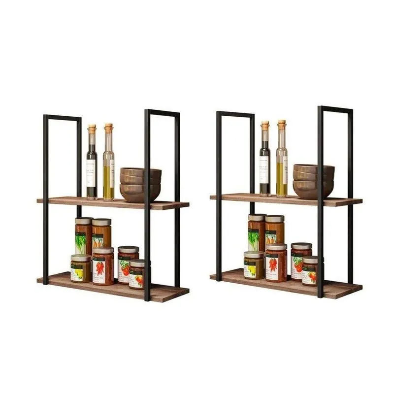 Conjunto 2 Prateleiras Decorativas Multifuncional Estilo Industrial Loft D09 Demolição/preto