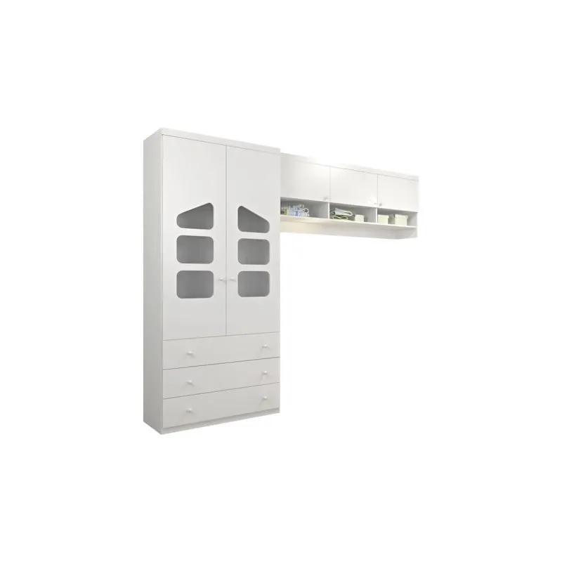 Jogo Quarto Infantil Guarda Roupa 02 Portas e Ponte Aérea Eloísa Branco - Phoenix Baby