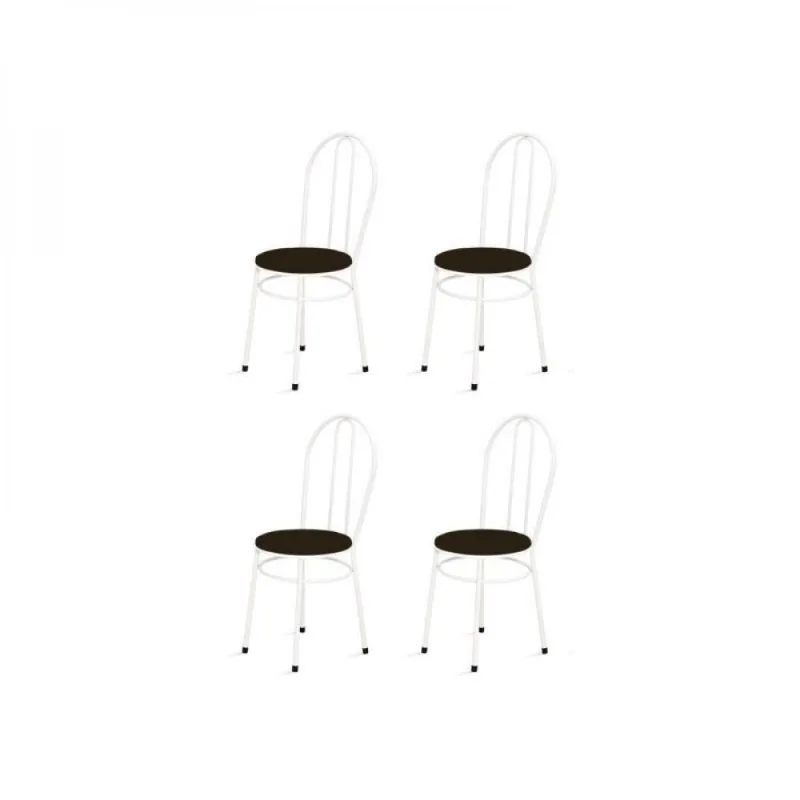 Kit 4 Cadeiras Baixas Redonda Branco e Marrom Escuro