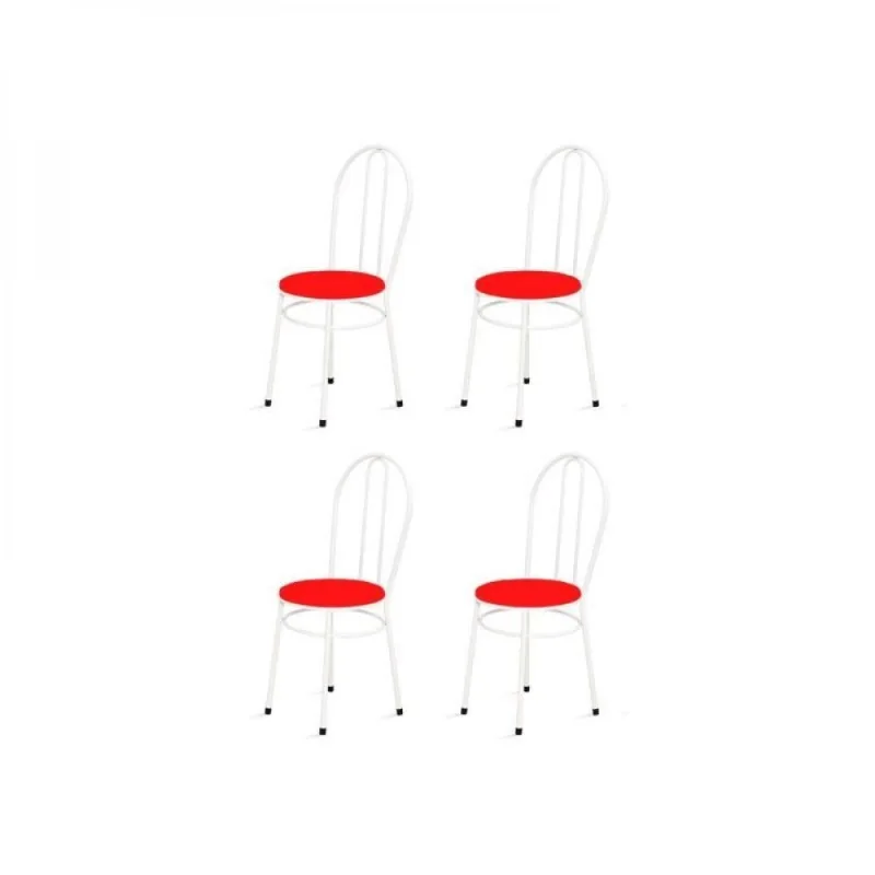 Kit 4 Cadeiras Baixas Redonda Branco e Vermelho Marcheli