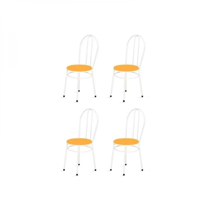 Kit 4 Cadeiras Baixas Redonda Branco e Laranja Marcheli