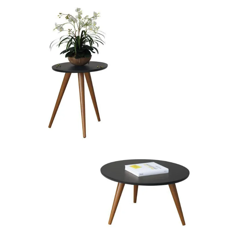 Mesa Lateral e Mesa de Centro Pés Palito Sorelle Preto