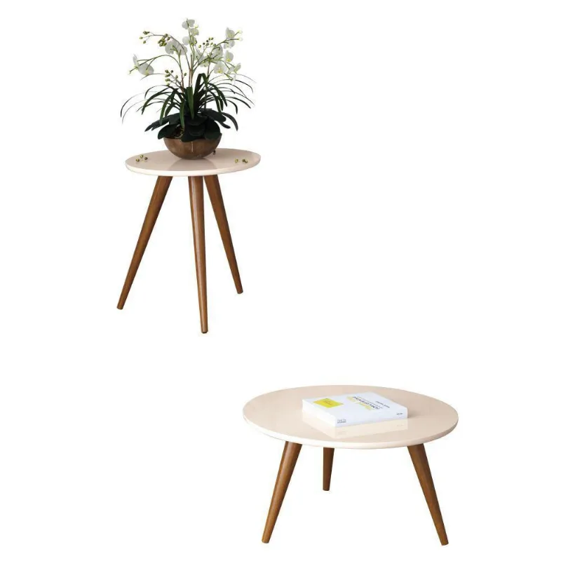 Mesa Lateral e Mesa de Centro Pés Palito Sorelle Off White