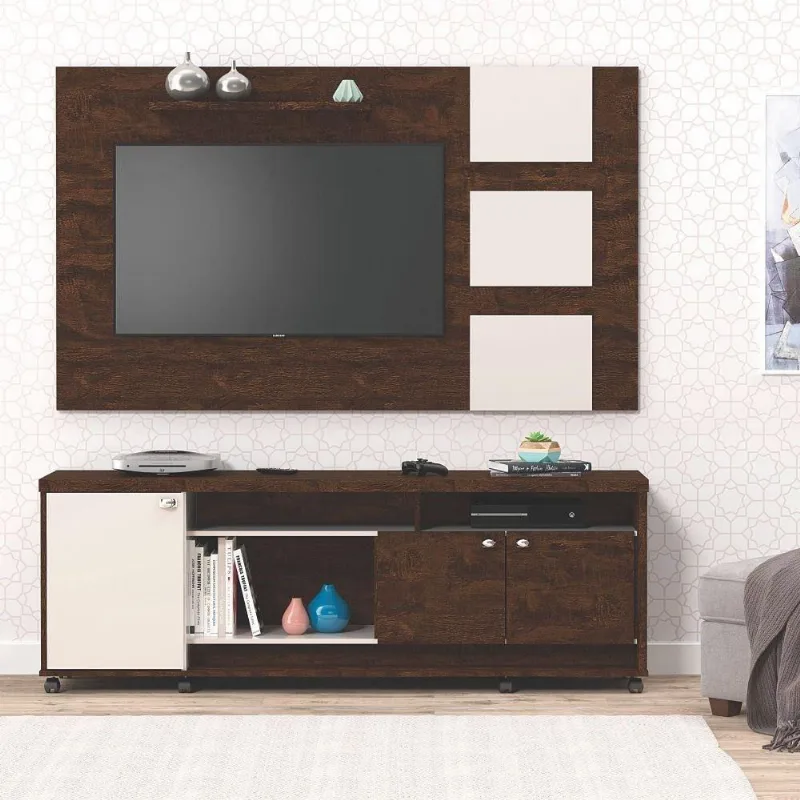 Rack Bancada Dallas e Painel para Tv Grécia Noce/Off White