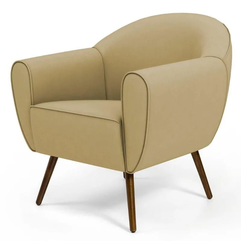 Poltrona Decorativa Sala De Estar Pés Palito Madeira Nina C-68 Veludo Bege - Domi