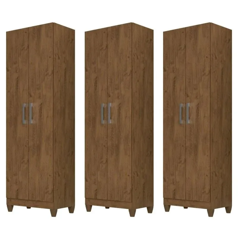 Kit 3 Armários Organizadores Multiuso Íris 2 Portas Castanho Wood - Moval