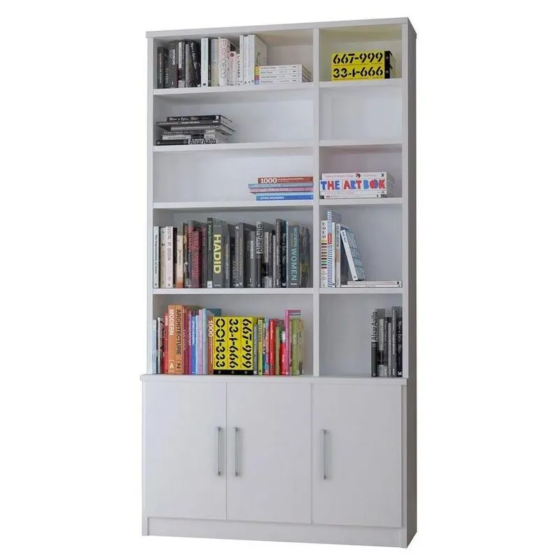 Estante Livreiro 3 Portas 5 Prateleiras com Nichos Branco