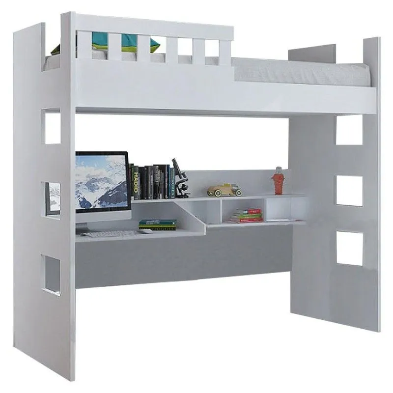 Cama Alta Com Escrivaninha Escada Bilateral Branco Mpozenato