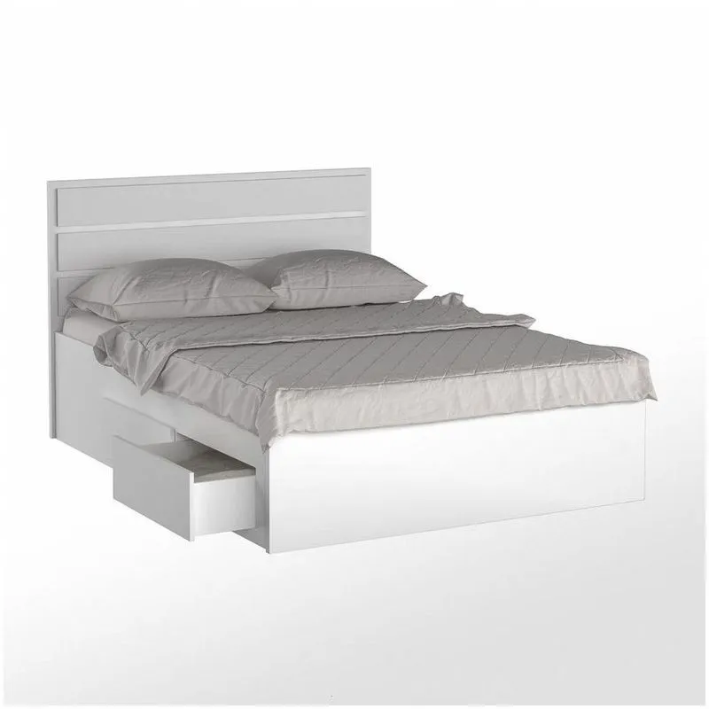 Cama de Casal com Cabeceira 147cm 4 Gavetas Branco Mpozenato