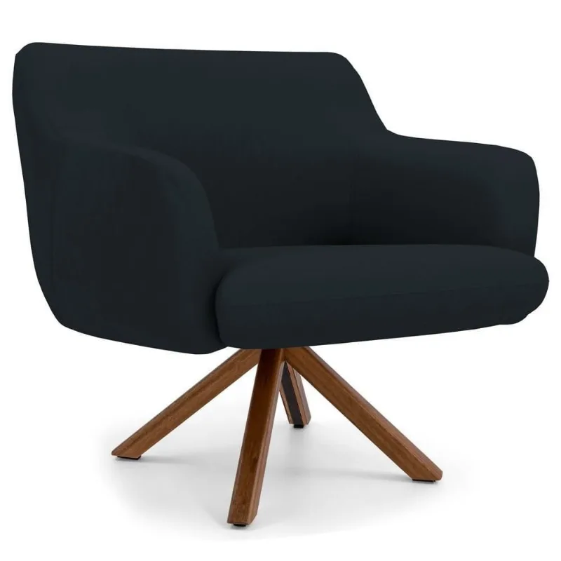 Poltrona Decorativa Giratória Base Giromad Madeira Jade Veludo C-300 Preto - Domi