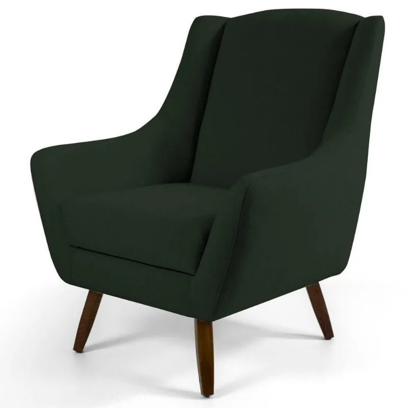 Poltrona Decorativa Pés Palito Madeira Juliet Veludo C-303 Verde Musgo - Domi