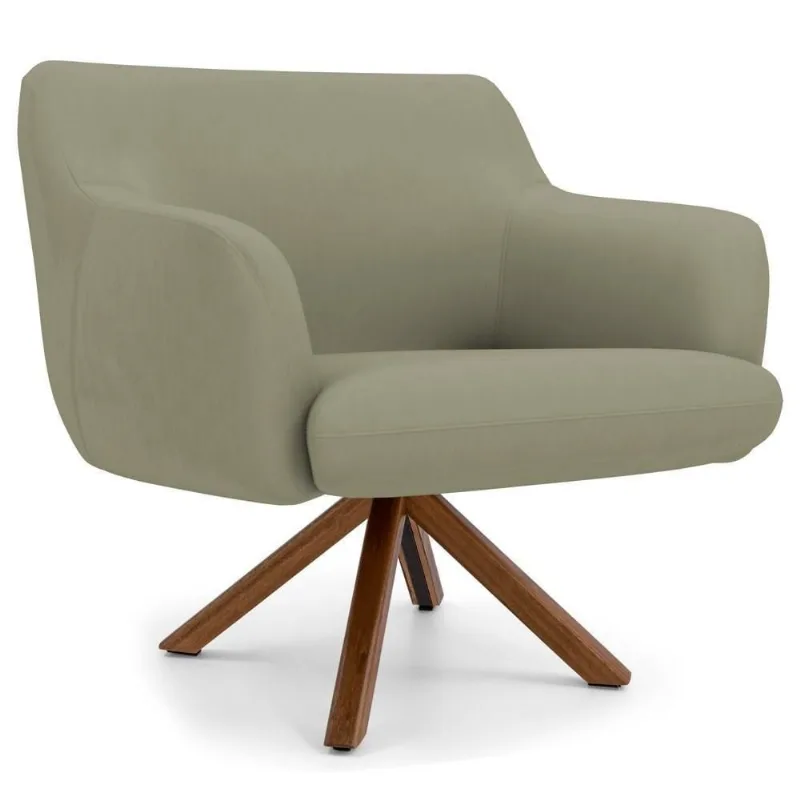 Poltrona Giratória Base Madeira Jade C-19 Corano Bege