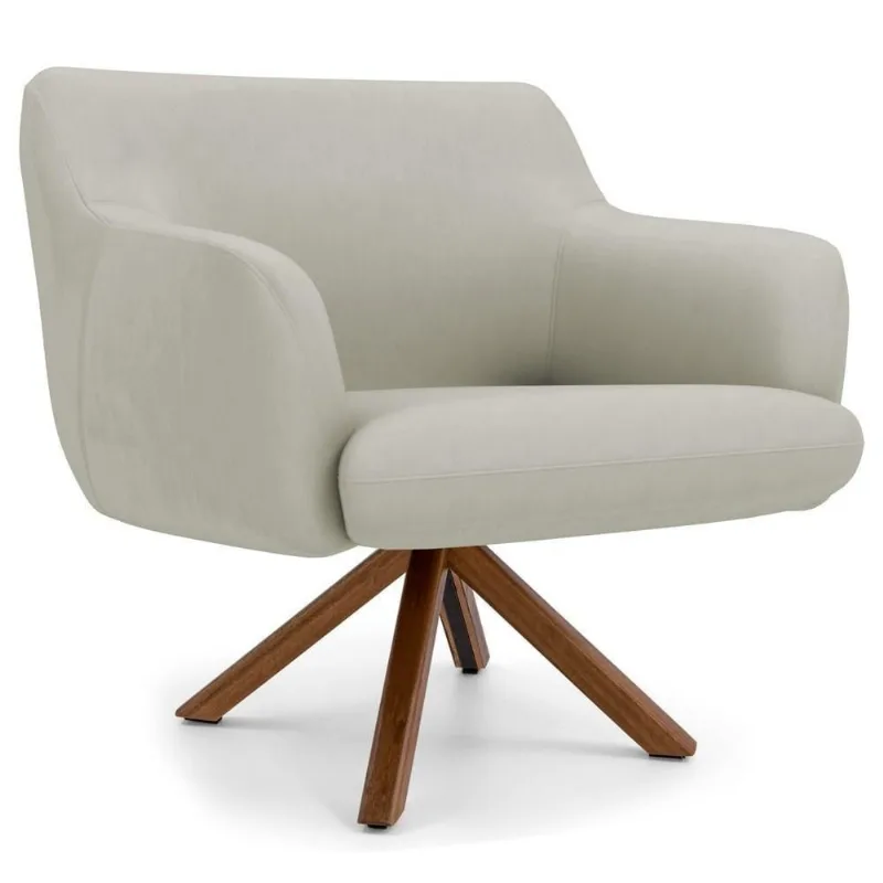 Poltrona Decorativa Giratória Base Giromad Madeira Jade C-26 Corano Bege - Domi