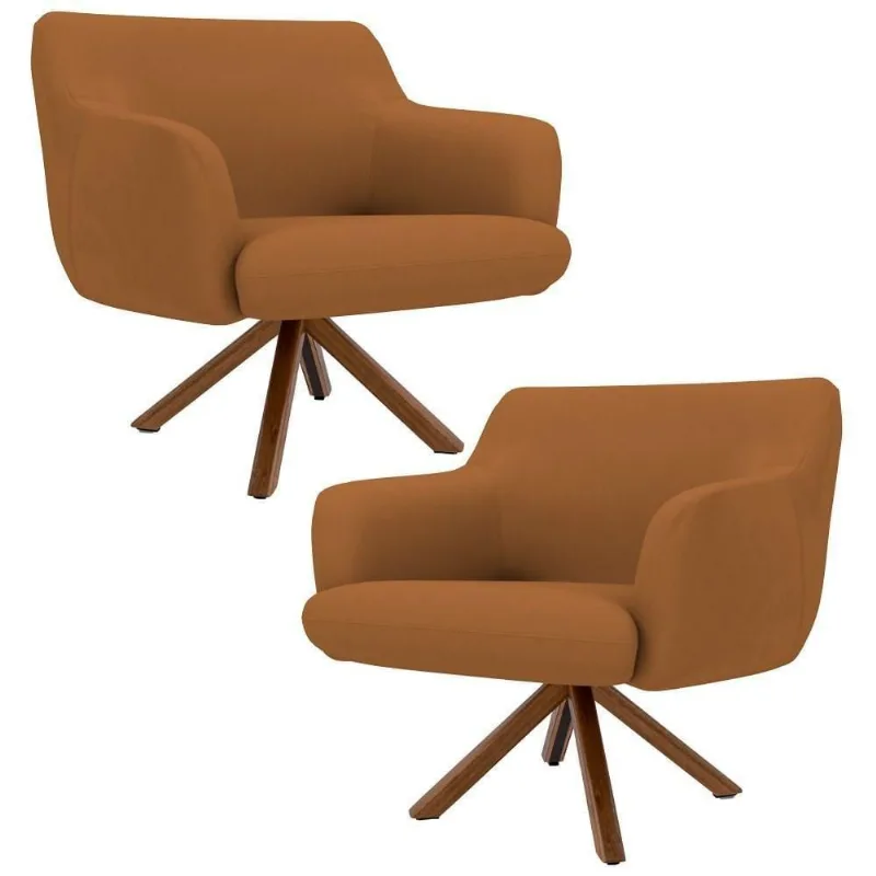 Kit 2 Poltronas Decorativas Giratórias Base Giromad Madeira Jade Veludo C-262 Telha - Domi