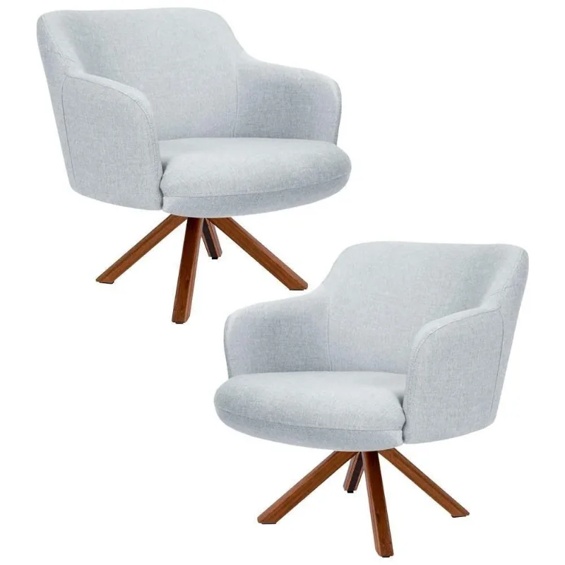 Kit 2 Poltronas Base Madeira Jade C-315 Linho Cinza