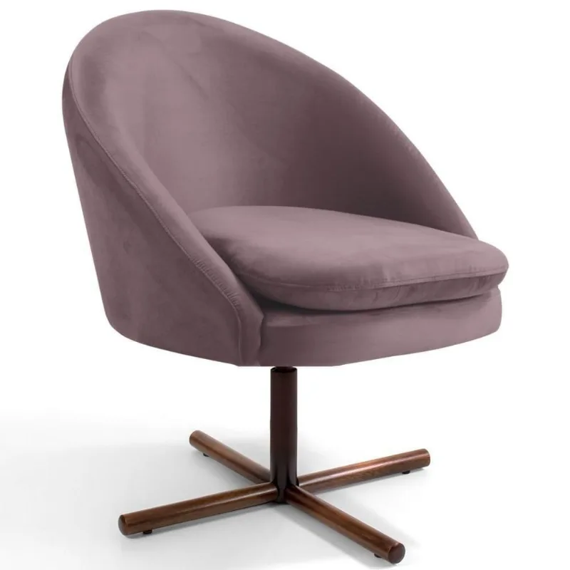 Poltrona Decorativa Base Xis Madeira Rafa C-305 Veludo Rosê - Domi