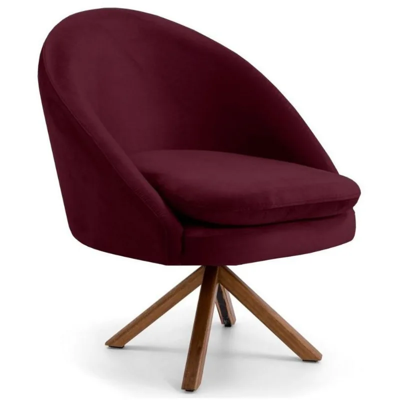 Poltrona Base Madeira Rafa B-278 Veludo Marsala